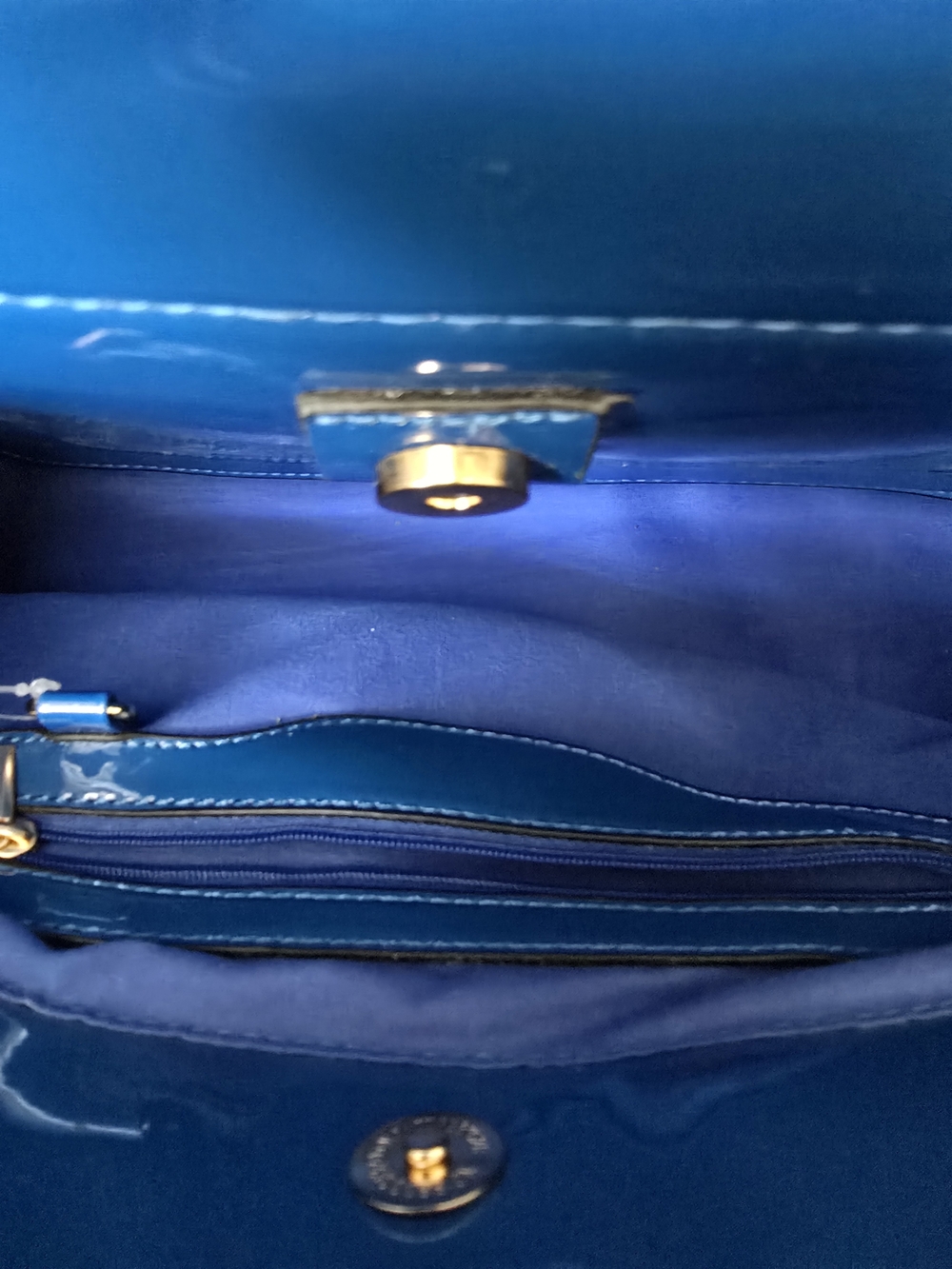 Blue Patent Quilted Satchel with 'QUEEN' Crystal Detail - Picture 5 of 6